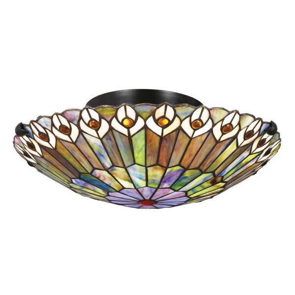 Lampe de plafonnier vitrail Ø 42 cm rond 2x E27 style Tiffany