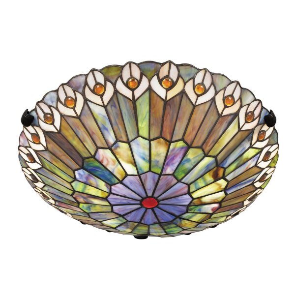 Lampe de plafonnier vitrail Ø 42 cm rond 2x E27 style Tiffany