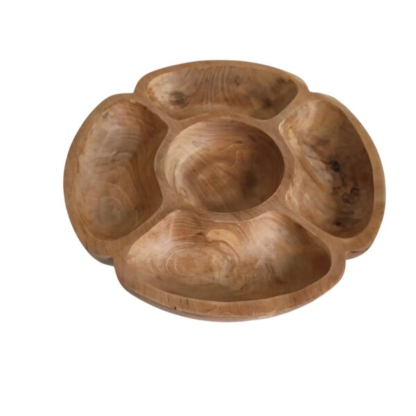 Coupe à goûter en bois de teck L : 40 cm 5 compartiments Unique travail manuel