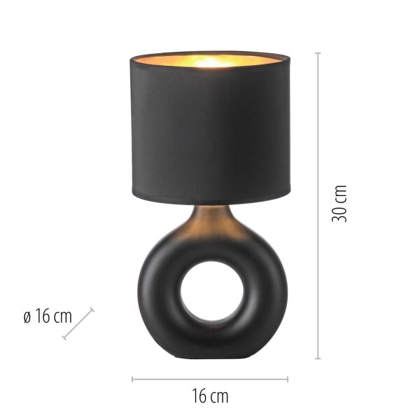 Lampe de table céramique tissu 30 cm E27 noir or Moderne