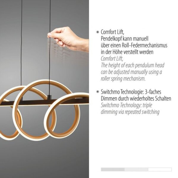 Suspension LED dimmable 121 cm 3000 K noir laiton