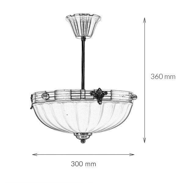 Plafonnier métal verre 3x E14 Ø 30 cm rond