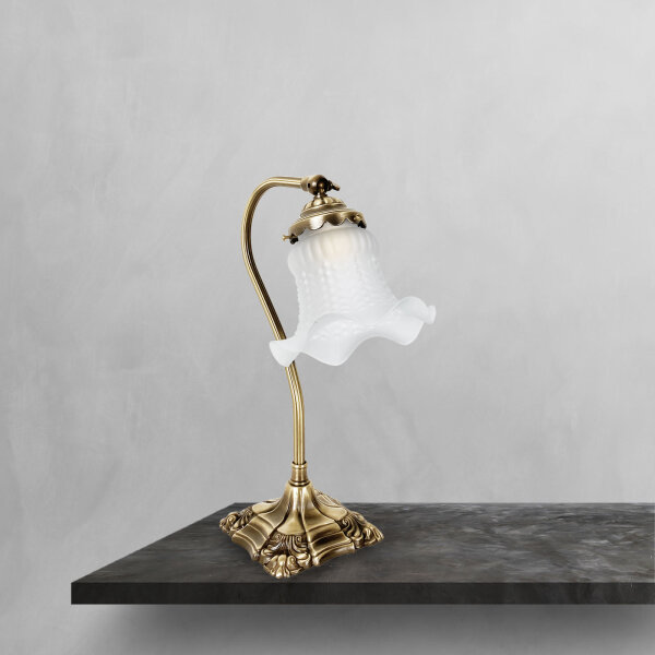 Schreibtischlampe Messing Glas 30,5 cm Floral E14