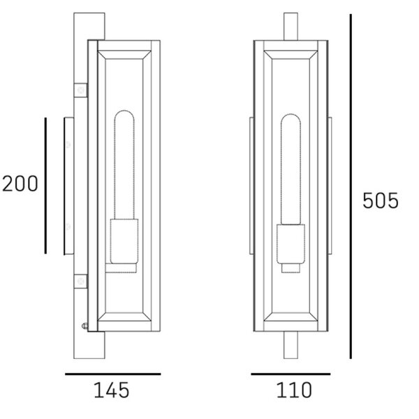 Außenleuchte Wand Schwarz H: 50,5 cm IP44 E27 Edelstahl Glas