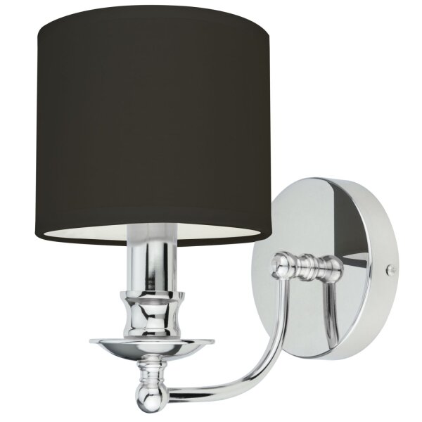 Wandleuchte Stoffschirm E14 H: 25 cm Chrom Schwarz klein