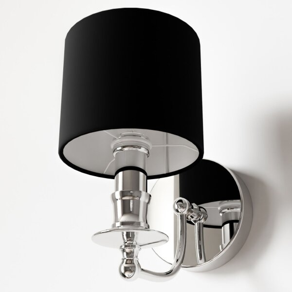 Wandleuchte Stoffschirm E14 H: 25 cm Chrom Schwarz klein
