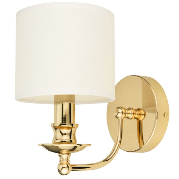 Wandleuchte Metall Stoff 25 cm hoch in Gold Weiß E14 klein