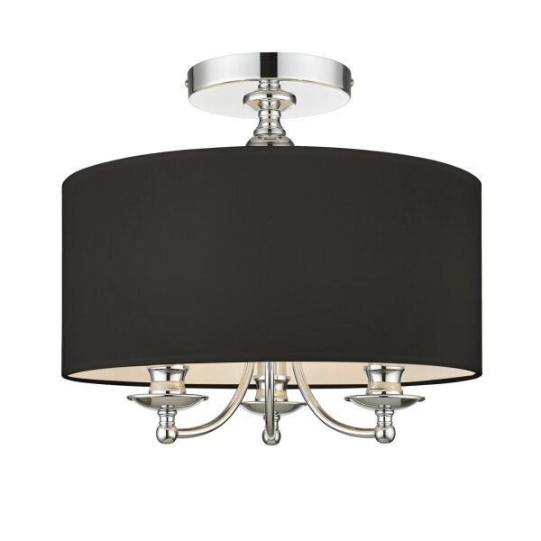 Deckenlampe rund Ø 40 cm Schwarz Chrom 3x E14 Stoff Metall