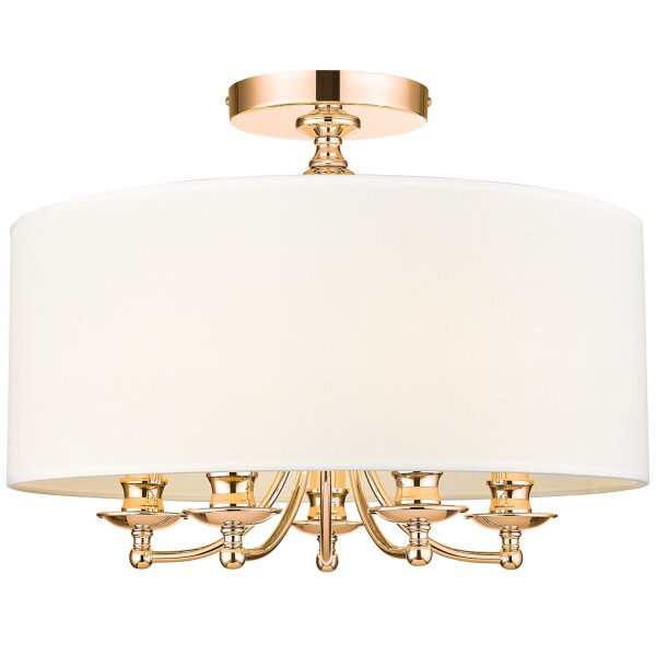 Deckenlampe rund D: 50 cm Metall Stoff 5x E14 in Gold Weiß