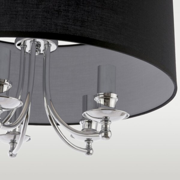 Hängelampe Stoff Metall rund Ø 50 cm 5x E14 Schwarz Chrom