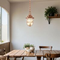 H&auml;ngelampe au&szlig;en Messing massiv Glas E27 IP54 in Kupfer