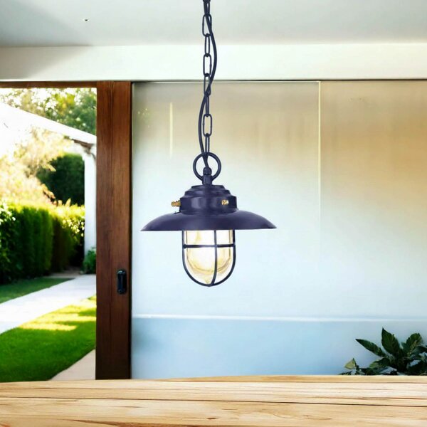 Hängeleuchte außen Messing Glas E27 IP54 Ø 23 cm Blau