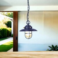 H&auml;ngeleuchte au&szlig;en Messing Glas E27 IP54 &Oslash; 23 cm Blau