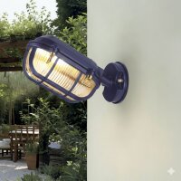 Außenwandlampe Echt-Messing Glas H: 15,5 cm IP64 Blau