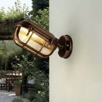 Außenlampe Wand Glas Echt-Messing E27 IP64 H: 15,5 cm