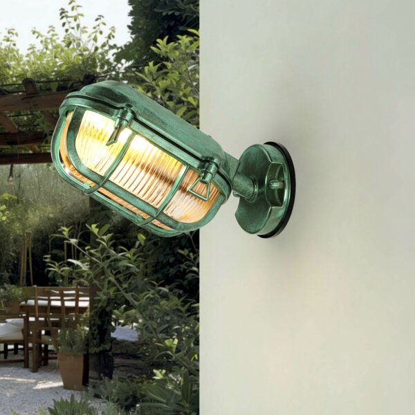 Außenlampe Wand Echt-Messing Glas H: 15,5 cm IP64 E27