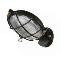 Kellerlampe Messing Glas IP64 Schwarz E27 rund Maritim