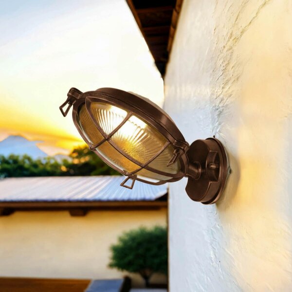 Wandlampe außen Messing massiv Glas E27 IP64 rund