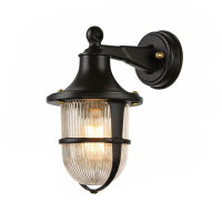 Außenwandlampe Messing Glas 27 cm hoch IP64 Schwarz...
