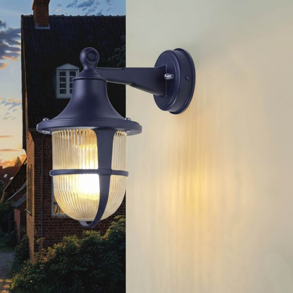 Wandleuchte außen Messing Glas E27 IP64 H: 27 cm Blau