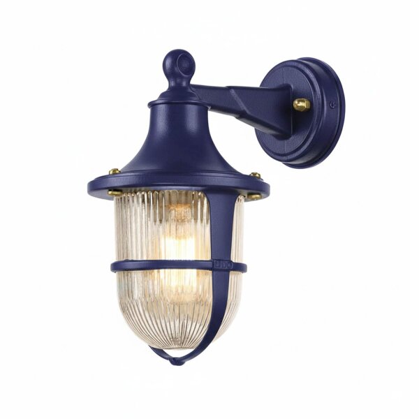 Wandleuchte außen Messing Glas E27 IP64 H: 27 cm Blau