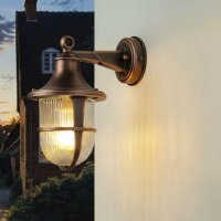 Außenlampe Wand Echt-Messing Glas E27 IP64 H: 27 cm
