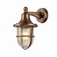 Außenlampe Wand Echt-Messing Glas E27 IP64 H: 27 cm