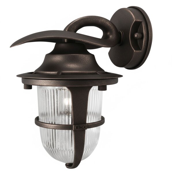 Außenwandlampe Messing massiv Glas E27 IP64 H: 24 cm