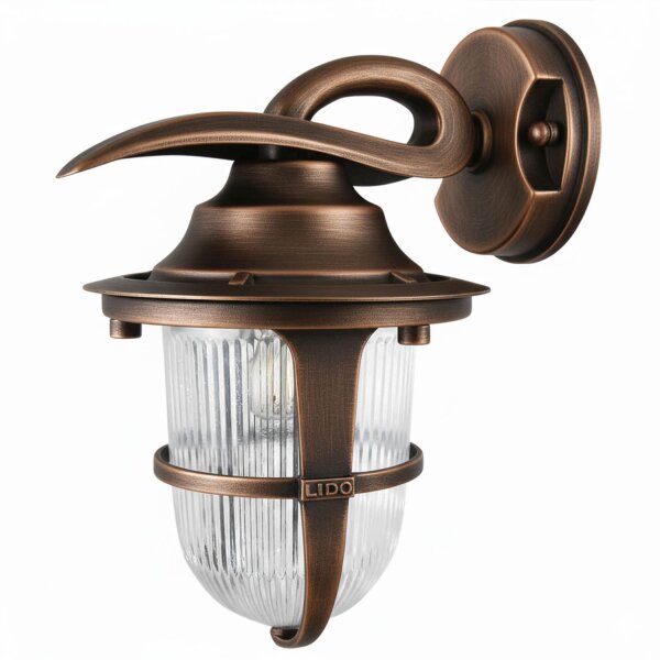 Außenwandlampe Messing Glas E27 IP64 H: 24 cm Maritim