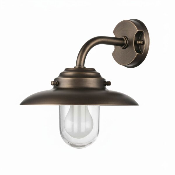 Außenlampe  Schwarz antik Glas Messing massiv E27 IP64 Maritim