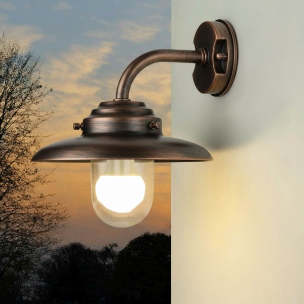 Außenwandlampe Echt-Messing Glas E27 IP64 30 cm breit