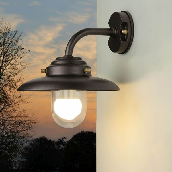 Außenlampe Wand Glas Messing massiv E27 IP64 B: 30 cm