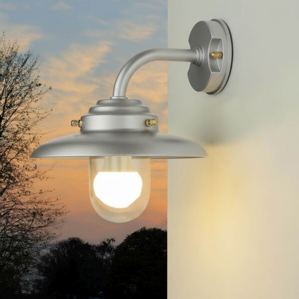 Außenwandleuchte Messing Glas B: 30 cm IP64 Grau E27