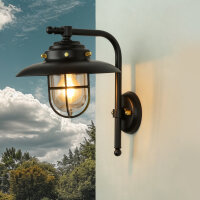 Au&szlig;enleuchte Wand Messing massiv Glas E27 IP43 Schwarz