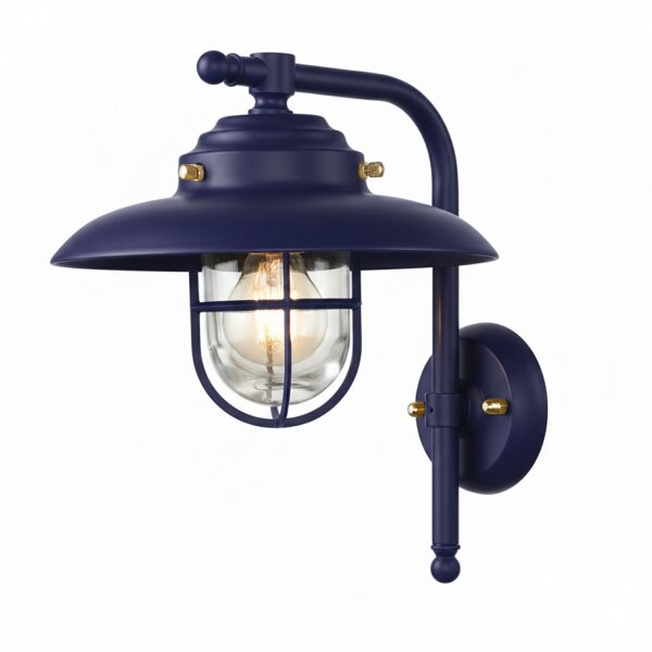 Außenwandleuchte Messing massiv Glas E27 IP43 Blau