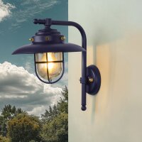 Au&szlig;enwandleuchte Messing massiv Glas E27 IP43 Blau