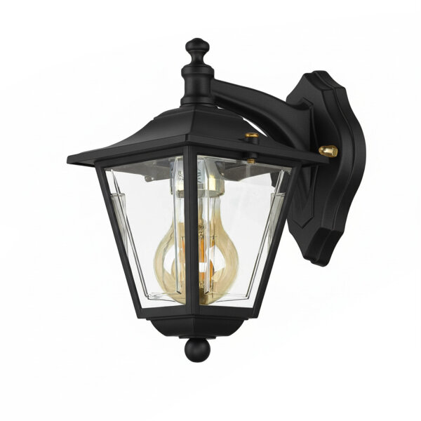 Wandlampe außen Messing 23 cm hoch IP43 Schwarz E27