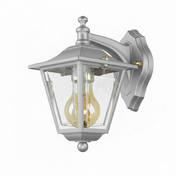 Außenlampe Wand Messing massiv E27 IP43 H: 23 cm Grau