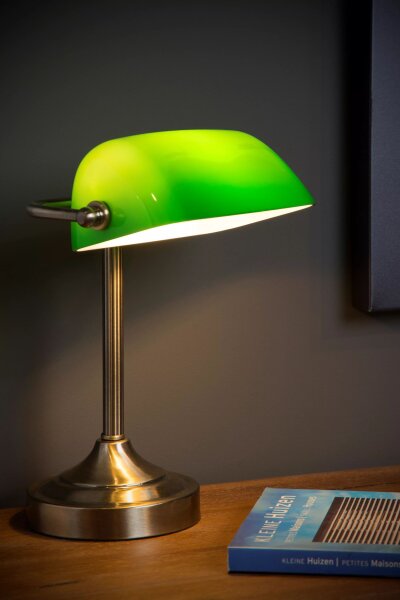 Bankerlampe Glas Metall Grün Bronze E14 30 cm flexibel