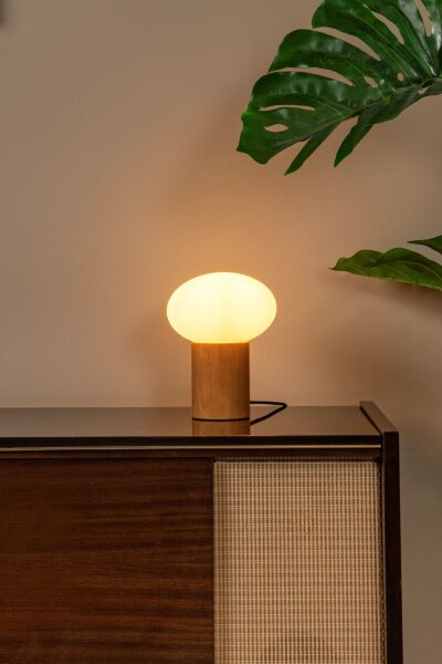 Tischlampe Holz Glas 38 cm klein E14 bis 40 W natürlich