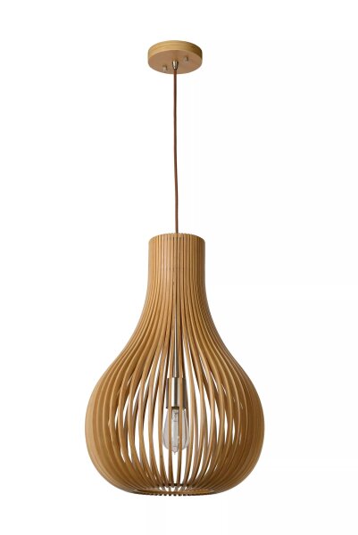 Pendelleuchte Holz Natur Ø38 cm rund E27 Skandinavisch
