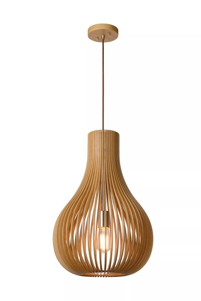 Pendelleuchte Holz Natur Ø38 cm rund E27 Skandinavisch