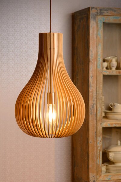 Pendelleuchte Holz Natur Ø38 cm rund E27 Skandinavisch