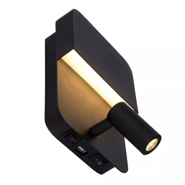LED Wandleuchte Schwarz Spot 5 W 3000 K USB Schalter