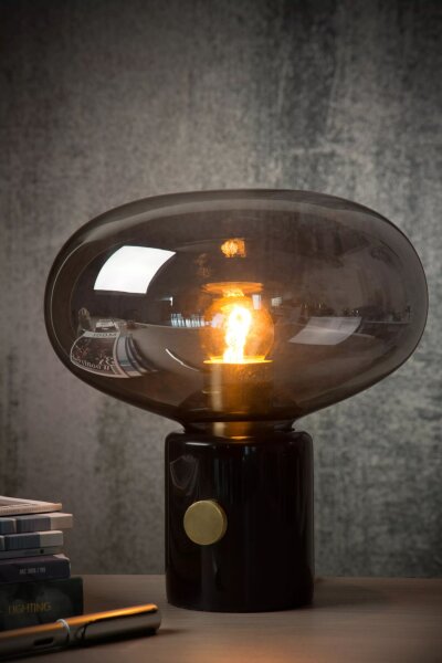 Tischleuchte Marmor Rauchglas Schwarz 24 cm Schalter