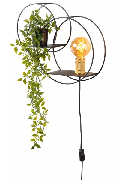 Wandleuchte Metall Schwarz L:43 cm E27 Kabel Schalter