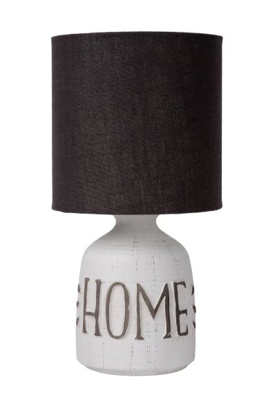 Tischlampe Keramik Stoff Weiß Taupe E14 32,5 cm Gravur