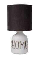 Tischlampe Keramik Stoff Weiß Taupe E14 32,5 cm Gravur