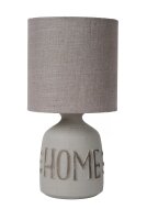 Tischlampe Keramik Stoff Grau E14 32,5 cm Gravur Modern