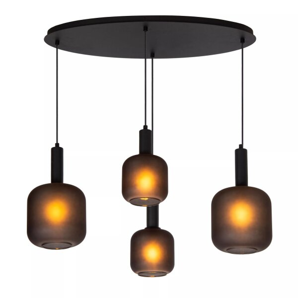 Pendelleuchte Rauchglas Schwarz L:93 cm E27 4-flammig